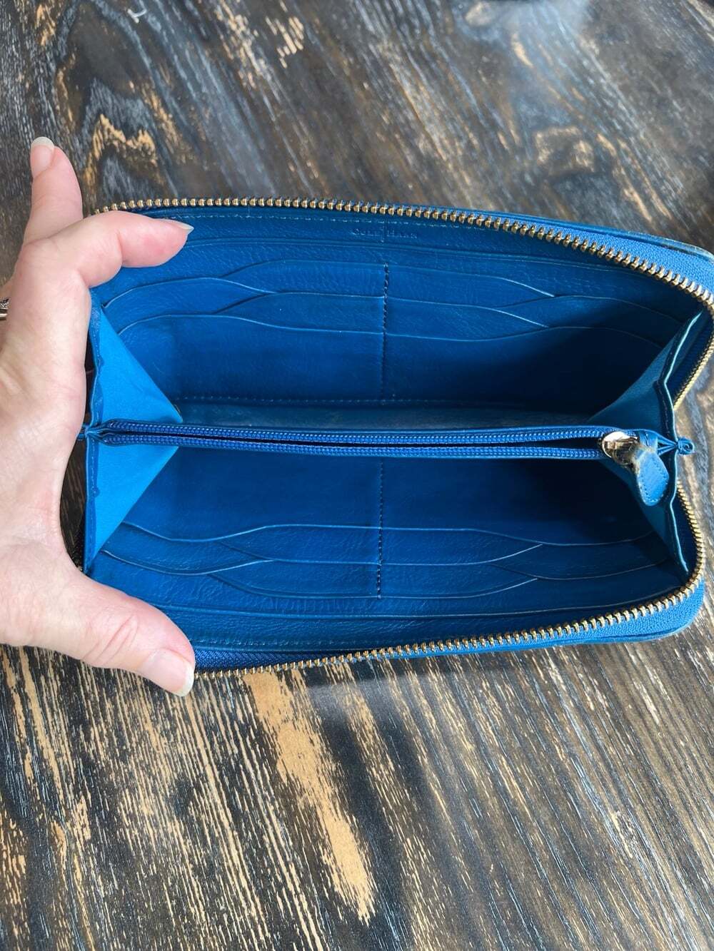 Cole Haan Blue Leather Zip Around Wallet - Picture 8 of 10